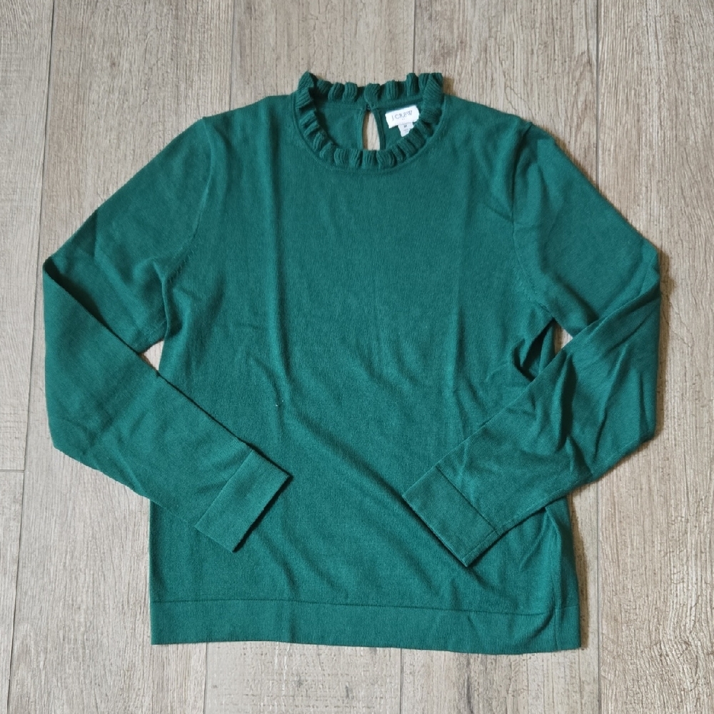 J. Crew Emerald Ruffle Neck Sweater